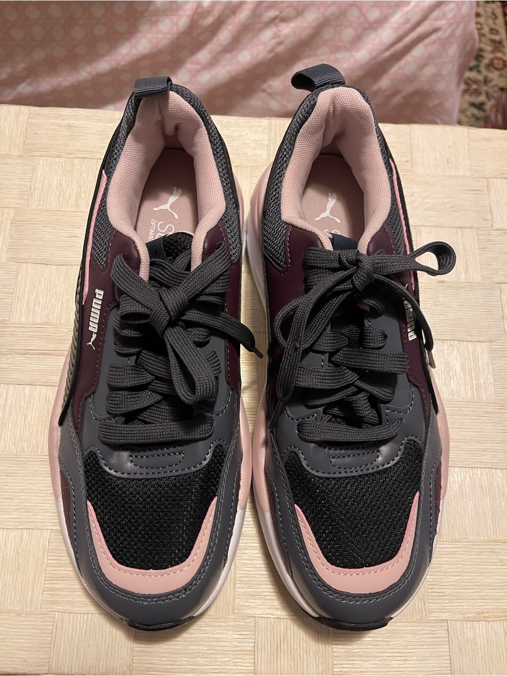 Puma Women's Black and Pink Lace-Up Sneakers